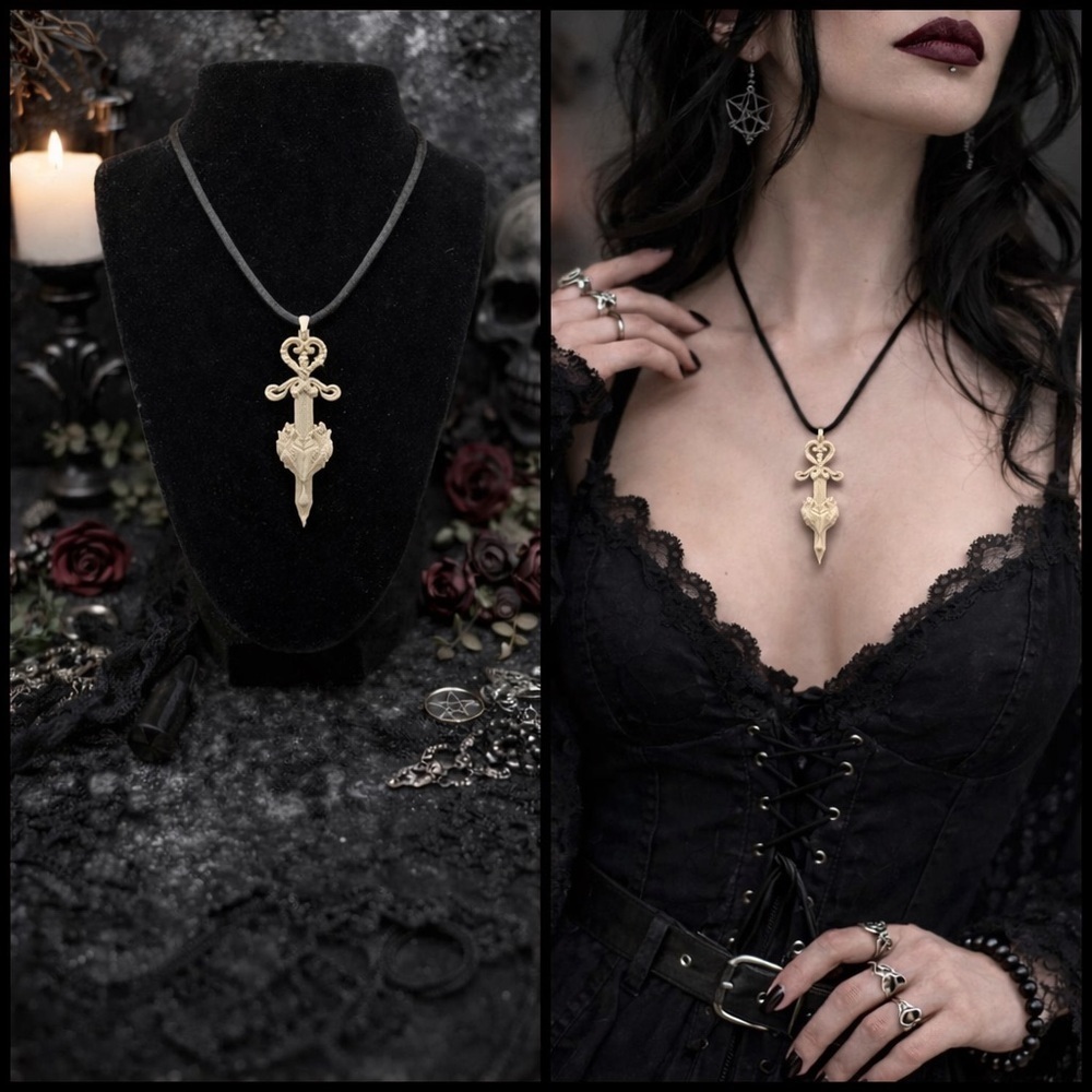 Anatomical Heart and Sword Pendant Necklace | Gothic Bone Design